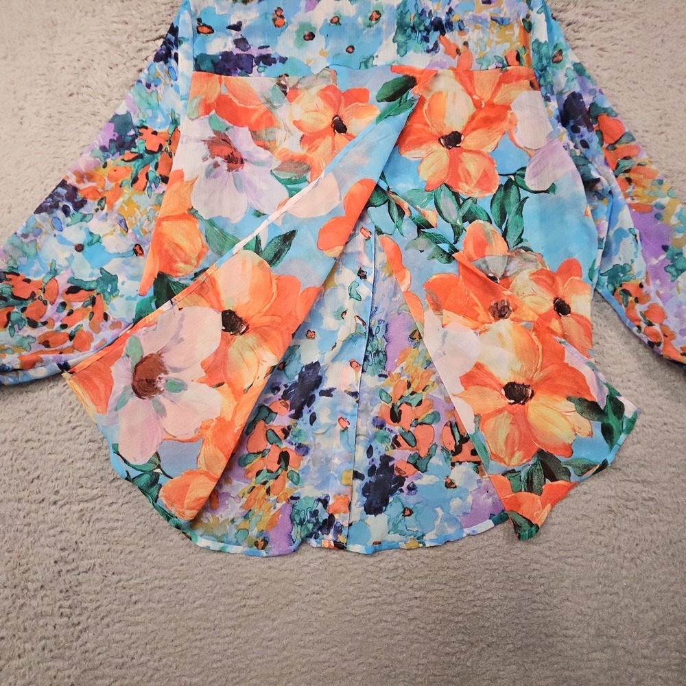 Figueroa Flower Women XL Shirt Floral Roll Tab Sleeve Boho Abstract Artsy Resort - Picture 8 of 13
